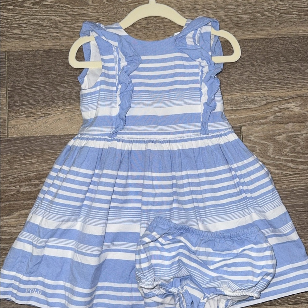 Polo by Ralph Lauren Blue and White Striped Kids Dress with Bloomers